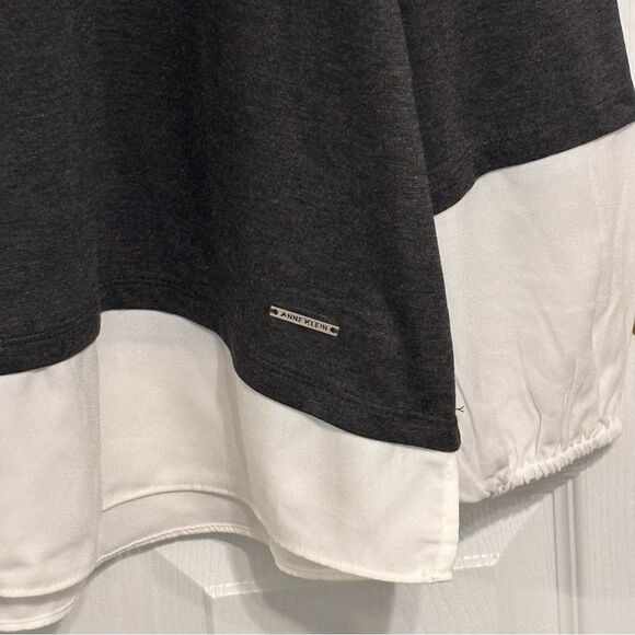Anne Klein | Women’s Dark Grey Sweatshirt Pullover Top White Sheer Trim Size XL - Picture 10 of 15